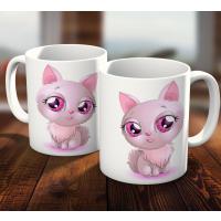 Pembe Kedi Doğum Günü Hediye Kupa Bardak
