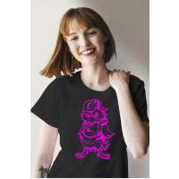 Baykuş Desenli Neon Pembesi %100 Pamuklu 1. Sınıf Tişört - T-Shirt