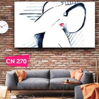 Kırmızı Rujlu Kadın Çizgisel Kanvas Tablo / Kafe Duvar Görseli