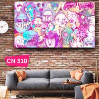 Rick and Morty ve Canavarlar İllustrasyon / Çizgi Film Kanvas Tablo